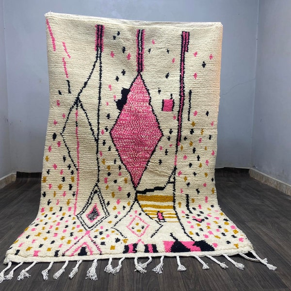 Amazing Berber Rug For Bedroom Aesthetic, Artistic Wool Rug 8x10 Yarn, Large Modern Rug Hooking, Carpet Wedding Rugs, Bohemian Décor White
