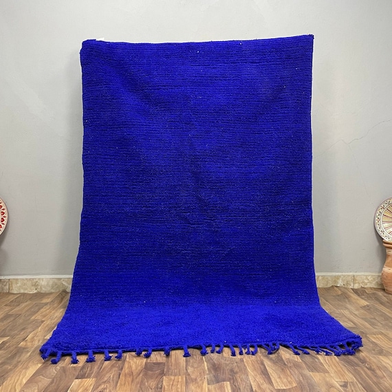 Blue Handmade Moroccan Rug Gift, Washable Fabric Carpet. Personalized Gifts For Mom