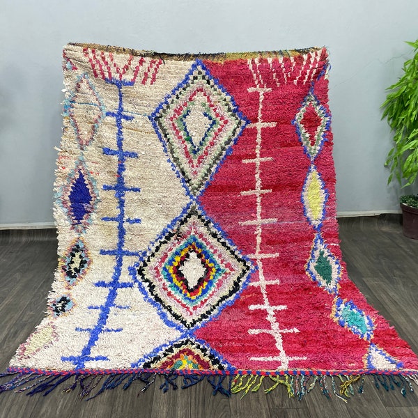 Moroccan rug artisana - Red and white boho rug - Berber rug - Antique rug - Beniourain rug - Moroccan Carpet - Floor & Rug