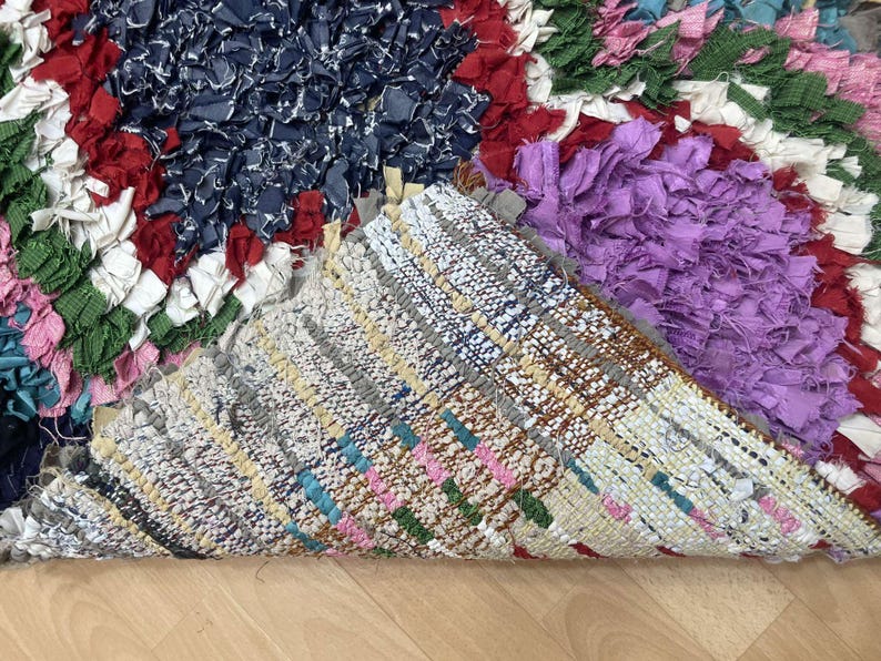 Boucherouite Bathroom Rug, Bohemian Runner Rug, Bathroom Decor Blue