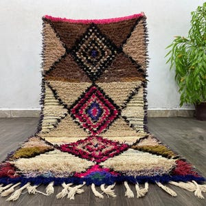 Tapis berbère marocain tissé à la main : coton beige bohème, style vintage 3 x 6