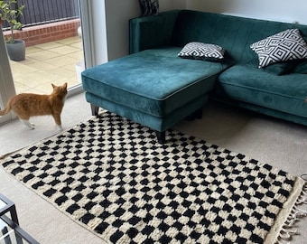 Checker Rug Morrocan - Checkered Handmade Black Area Rug 12 X 15 - Morrocan Soft Carpet For Living Room