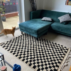 Checkered Rug Black and White, Custom Rug Unique, Handmade Rug - Berber Carpet - Rug For Living Room