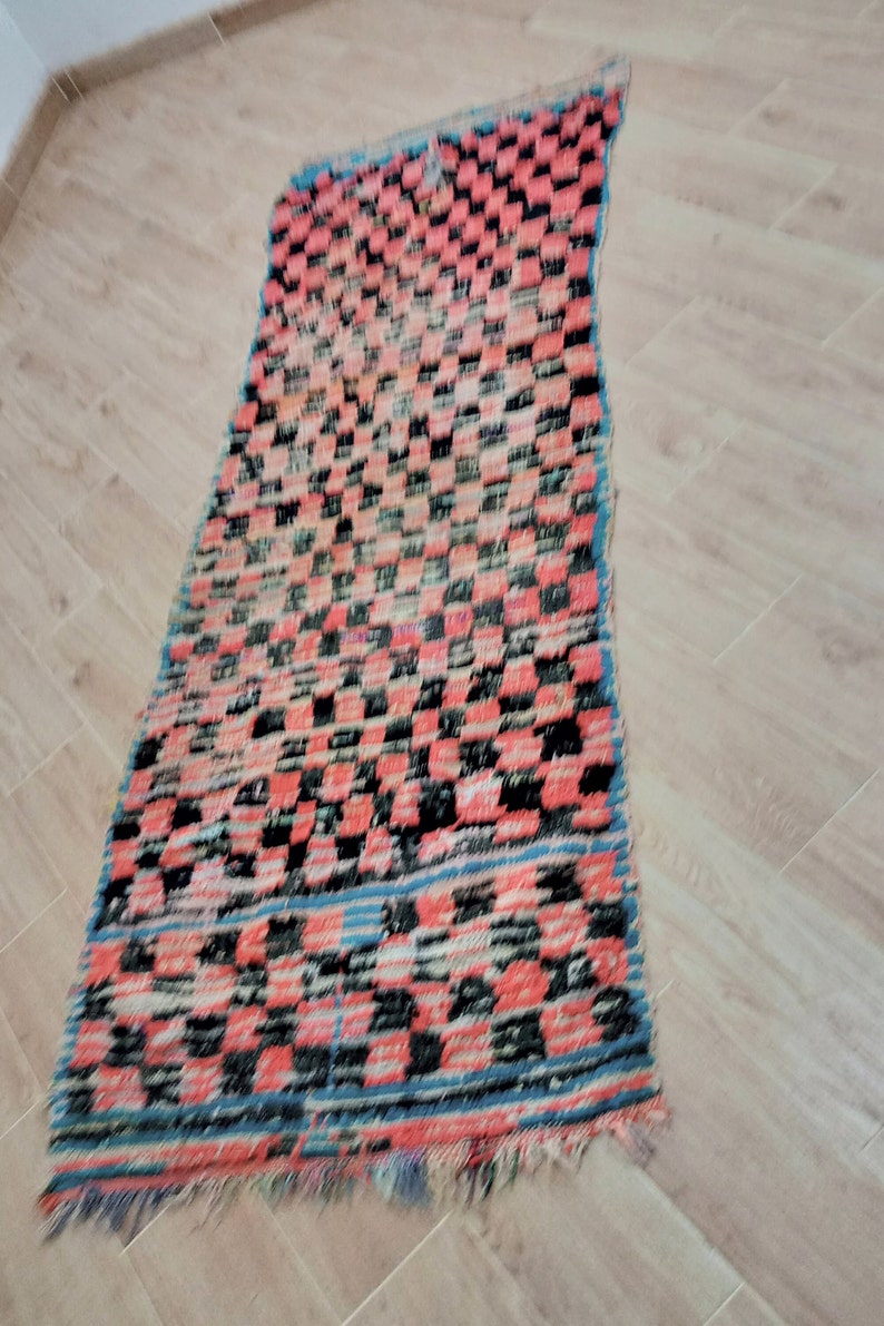 Checkered Rug Runner Red and Black Carpet Handmade Outdoor Patio Etsy