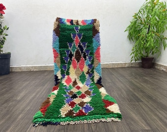 ハンドメイドグリーンモロッコラグ：ヴィンテージベルベルウール