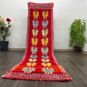 3x10 Runner Rug Red - Unique Christmas Gift - Hallway Carpet Morocco - Colorful Rug Runner