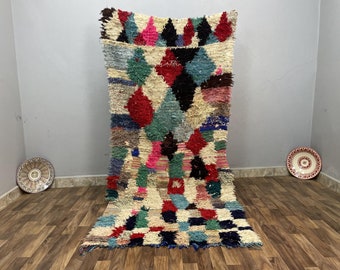 Colorful Rug For bedroom, Checkered Rug Runner -3x7 ft - Berber Rug Runner - Morocco Rug Vintage -Shag Rug Mid Century -Unique Vintage Gifts