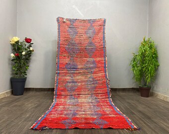 Vintage Moroccan Area Rug Red - Beni Ourain Bedroom Handmade Rug Runner - Bedroom Rug Moroccan - Berber Wool Rug Handmade