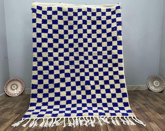 Tappeto a quadri blu 9x12 - Tappeto blu personalizzato - Tappeto lavabile per soggiorno, moderno e morbido complemento d'arredo per pavimenti