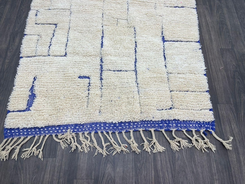 Handmade Custom Rug White and Blue, Modern Moroccan Rug Personalized