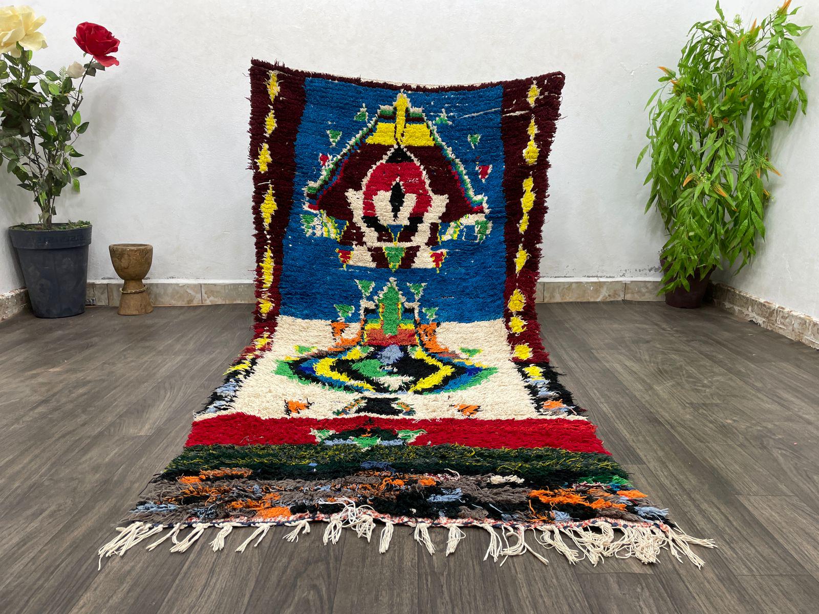 Kids Bedroom Small Rug Home Office - Wall Decorative Small Gift for Dads - 4x7 Area Rug Blue And Beige - Tapis Berbere