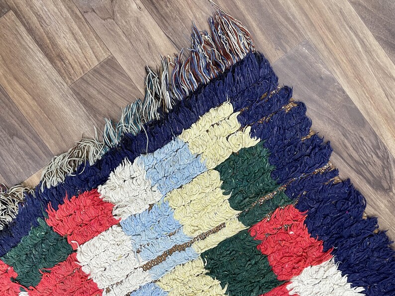 Jute Runner Rug Moroccan Checker, Authentic Berber Runner Rug