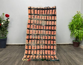 Handwoven Azilal Runner Rug: Moroccan Checked Rug, 168x87cm