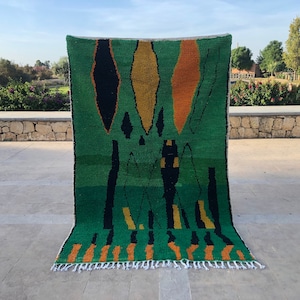 Custom Rug Tufted 5x7 Symbols, Peach and Green Carpet, Morrocan Large Area Rug Modern