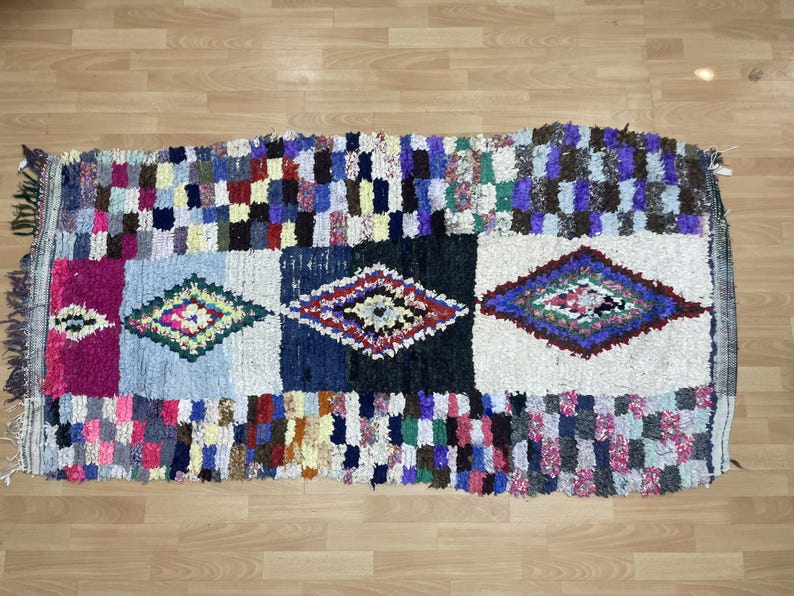 Morrocan Berber Rug Checkered, Wool Rug Oriental, Azilal Rug, Handmade