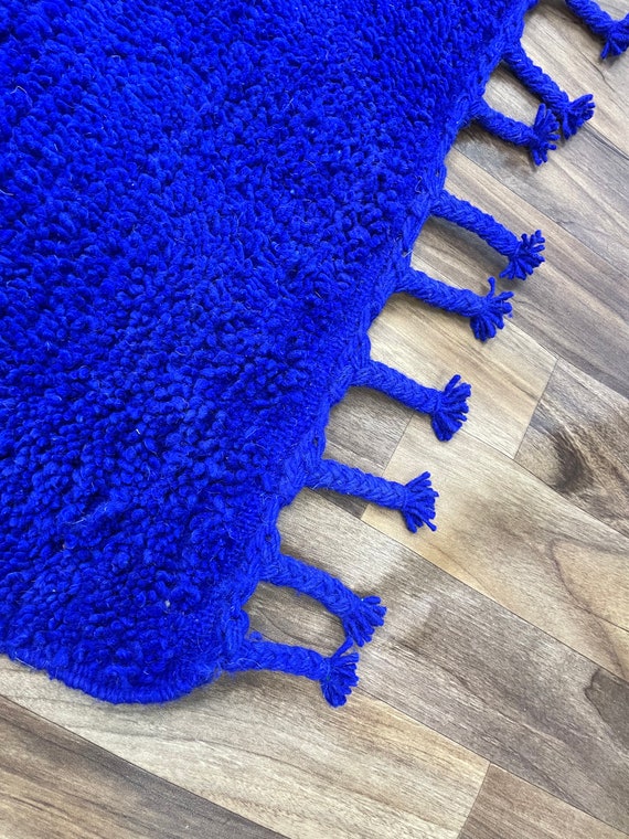 Blue Handmade Moroccan Rug Gift, Washable Fabric Carpet