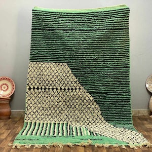 Wool Rug Hand Knotted Dark Green, Wool Area Rug Abstract Halloween Decor, Large Washable Green Modern Rug