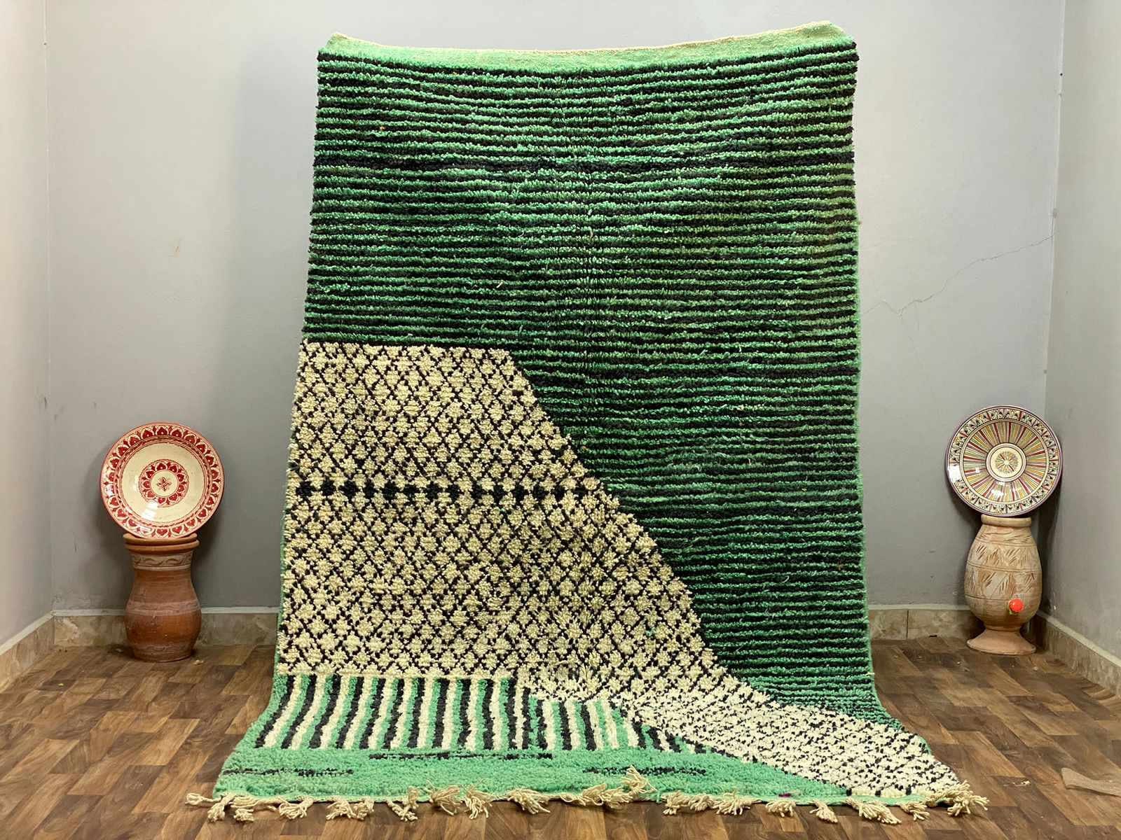 Wool Rug Hand Knotted Dark Green, Wool Area Rug Abstract