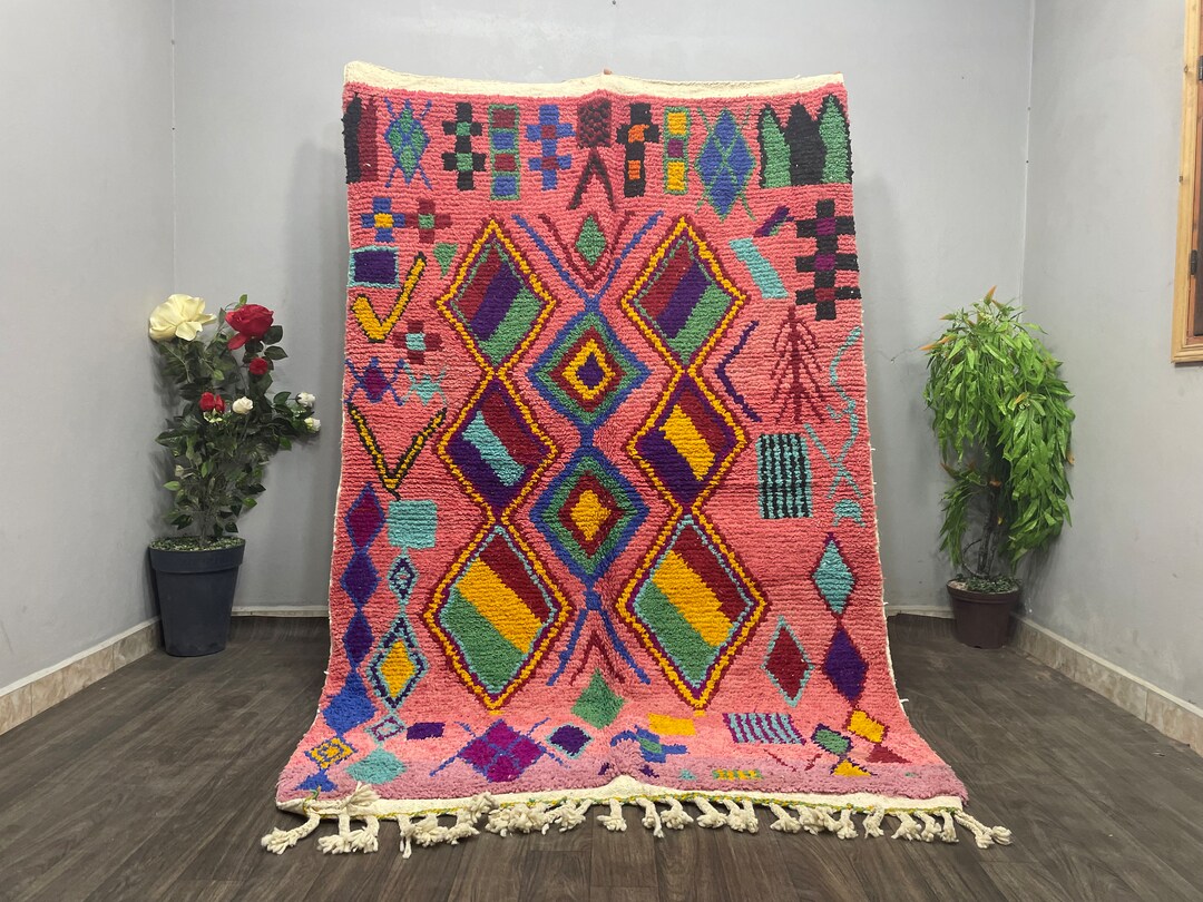 Amazing Pink Moroccan Rug, Nature Art Custom, Handmade Rug 8x10 Pink ...