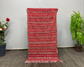 Authentic Azilal Berber Rug Red - Rug Runner Red - Handmade Gift By Berber - Kilim Area Rug - Outdoor Patio - Red Rug Small