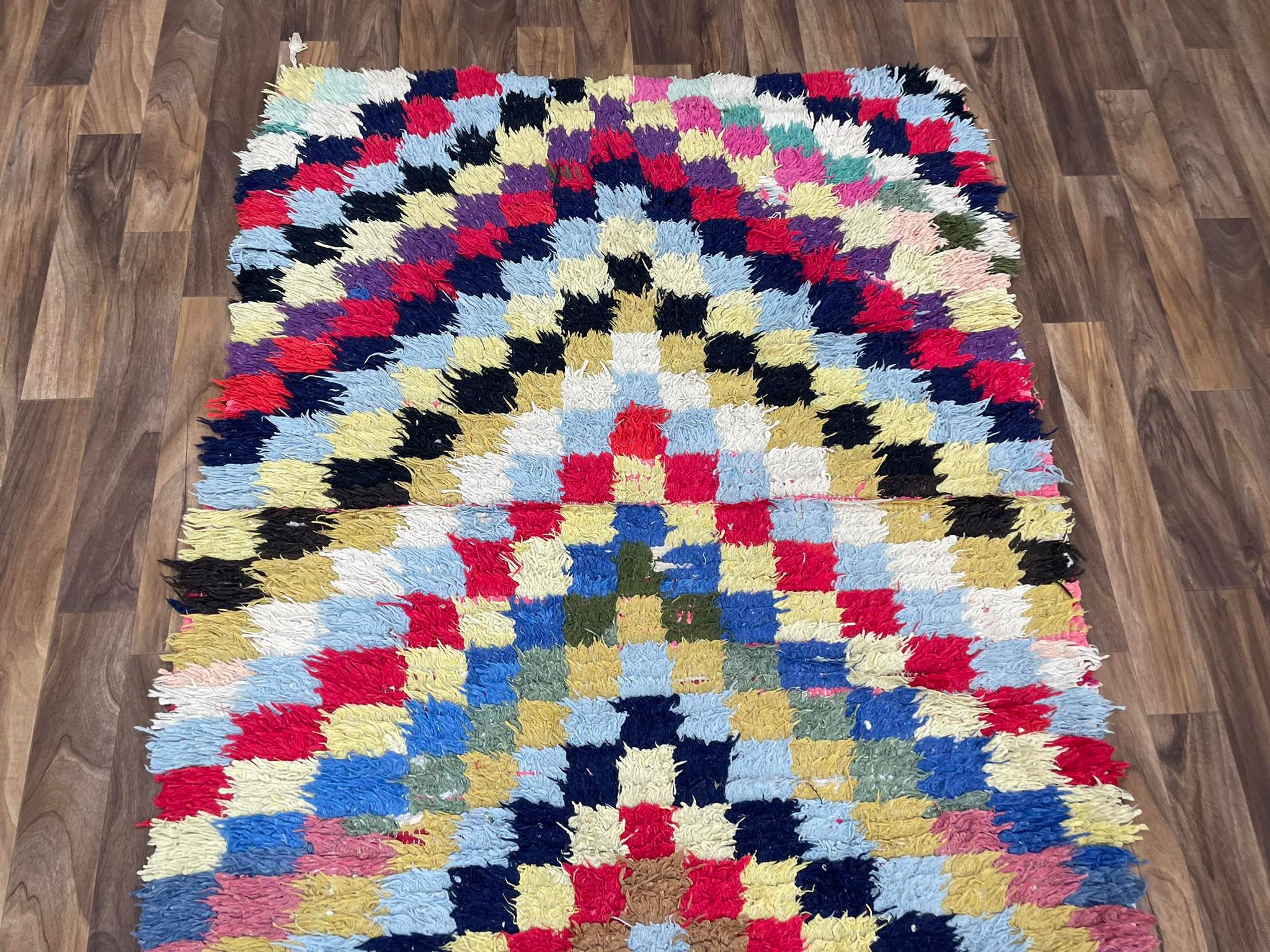 モロッコ風ベルベルカーペット、ヴィンテージチェッカーボードラグ