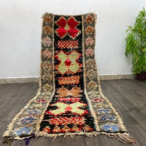 3x7 Runner Wall Hanging Black Histtory Kitchen Rug - Handmade Rug Boho Rustic - Eclectic Decor For Home