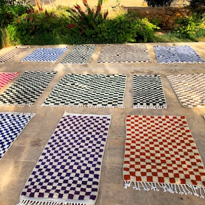 Genuine Beni Ourain Checkered Rug - Authentic Wool Moroccan Rug, Beni Ourain Checkerboard Rug, Custom Checkered Rug, white and Brown Rug