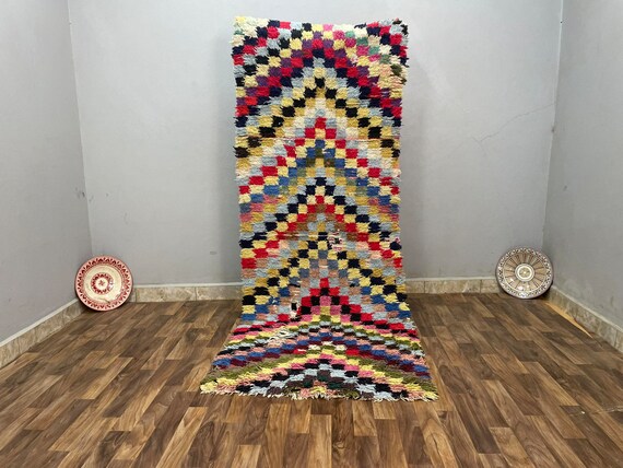 モロッコ風ベルベルカーペット、ヴィンテージチェッカーボードラグ