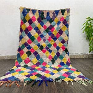 bohemian style rug for living room, checkered moroccan berber rug runner, handmade furniture, kitchen rug, wool runners