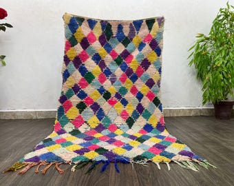 Checkered Moroccan Berber Rug Runner: Handmade Wool Kitchen Rug