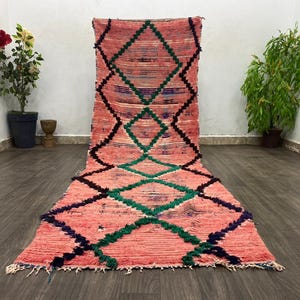 Light Pink Rug Runner Bathroom - Morrocan Knotted Rug Runner - Boujaad Vintage Rug - Berber Carpet 3x10 - Home Decor Style Berber