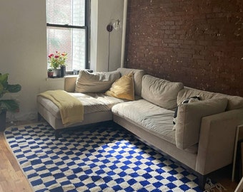 Blue Checkered Area Rug 9x12 - Custom Rug Blue - Washable Living Room Carpet, Modern Soft Floor Decor