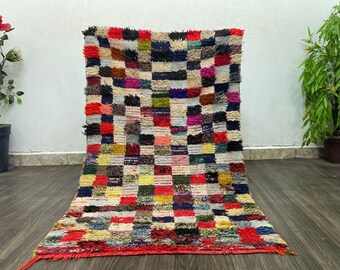 Vintage Moroccan Hand-Knotted Rug, Shaggy Checkered Decor
