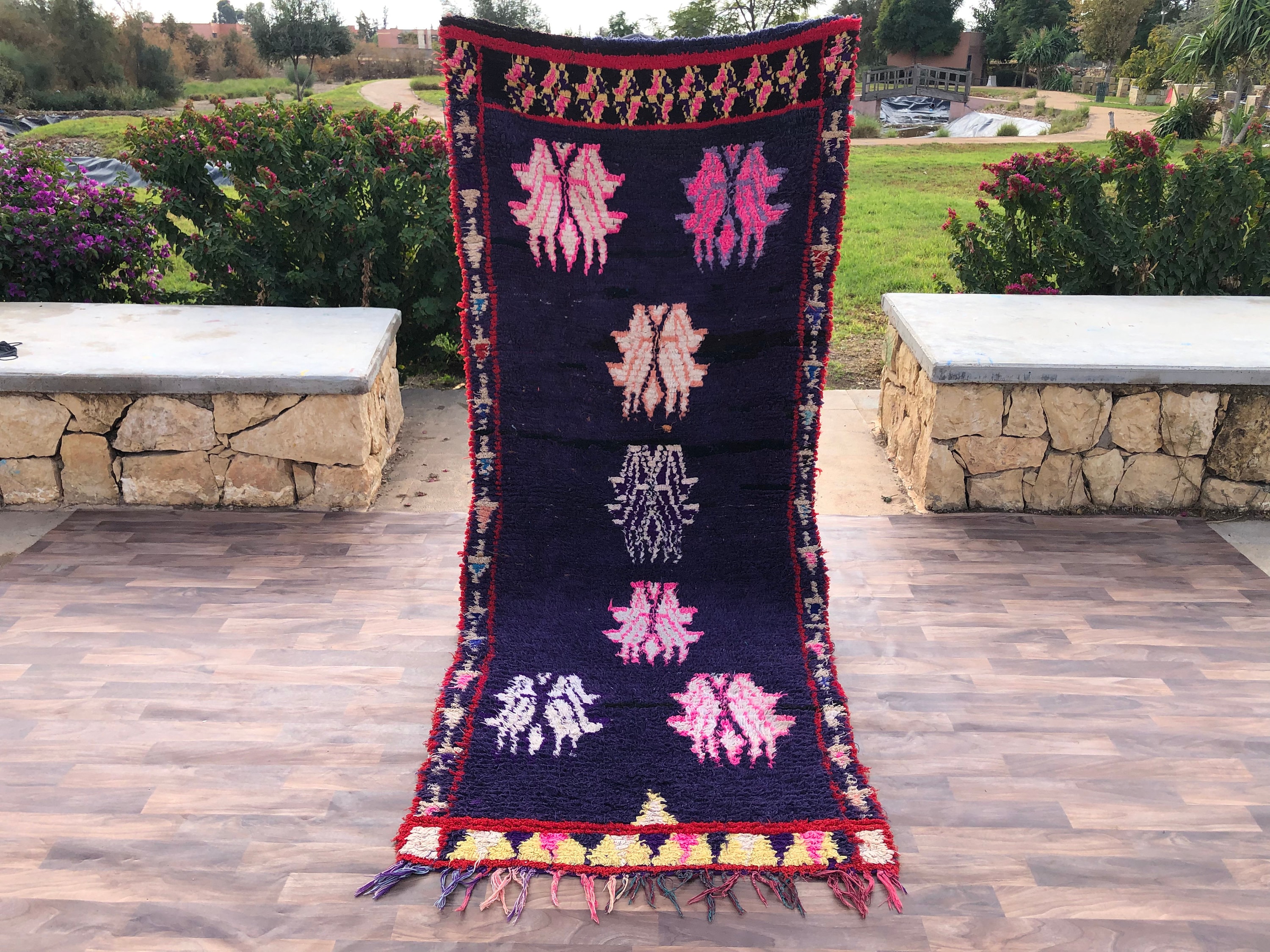 Moroccan Berber Rug 3.6x8.5 - Handmade Nomad Design - Genuine Lamb Wool with Free Shipping