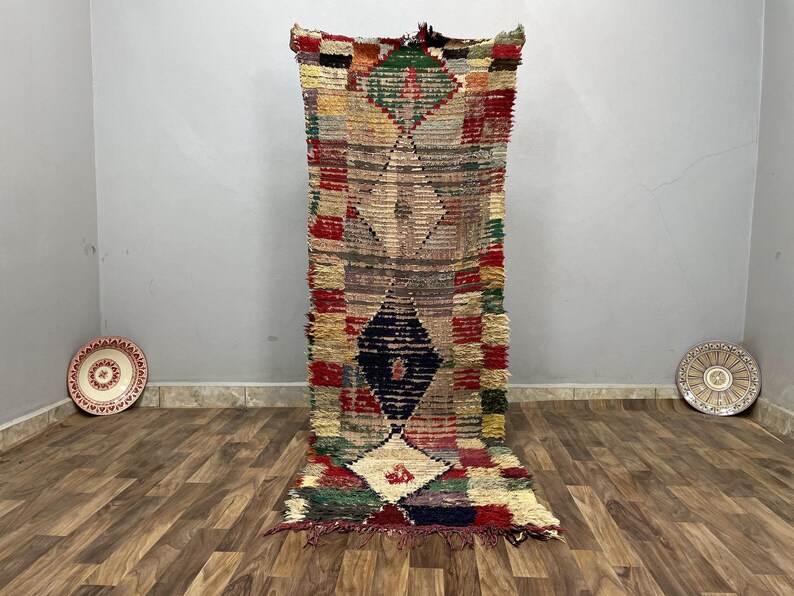 Bohemian Decor Bedroom Rug, Boujaad Rug Runner, Azilal Rug Vintage