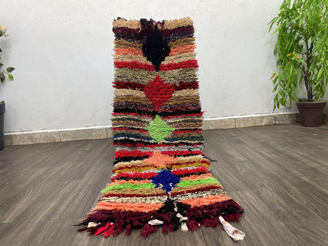 【希少・手織り】モロッコ製 ベルベルラグ／ハンドメイド・未使用 ハンドメイドのモロッコ製ラグランナー 2x6：ヴィンテージベルベルアジ