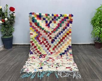 Vintage Moroccan Floor Rug: Handmade Wool Checkered Azilal Runner