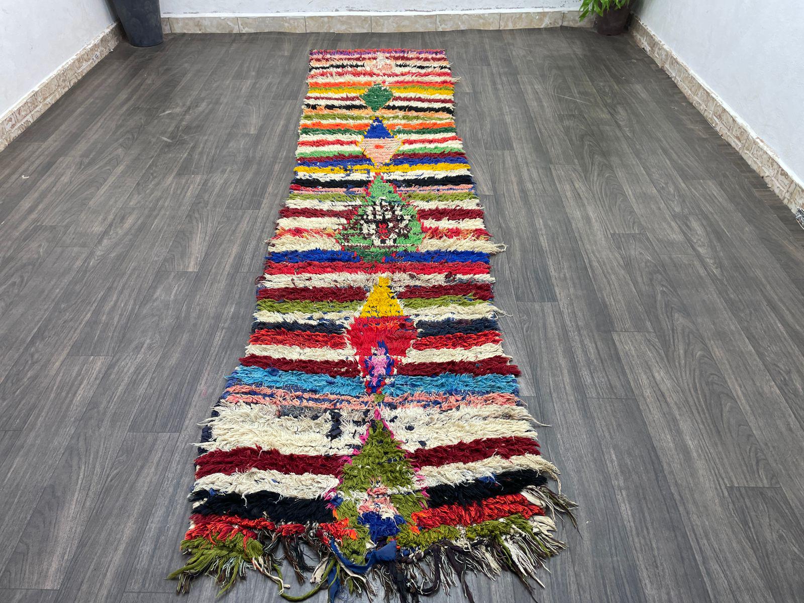 ハンドメイドウールラグランナー：ヴィンテージモロッコベルベルアジ