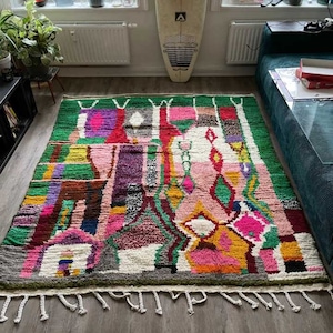 Multicolored Rug For Living Room - Custom Fabulous Boujaad Rug - Beni Ourain Handmade Rug - Moroccan Berber Traditional Carpet