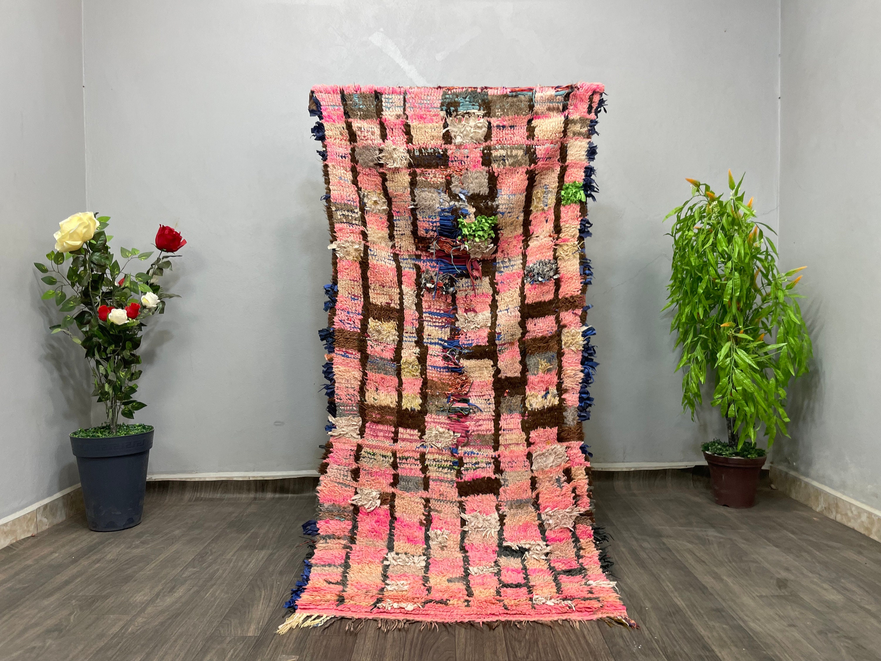 Boujaad Rug Pink, Bed Side Animal Print Rug - Mid Century Modern