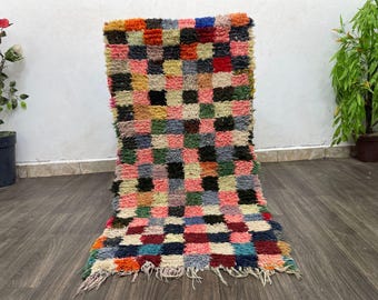 モロッコ風ベルベルカーペット、ヴィンテージチェッカーボードラグ