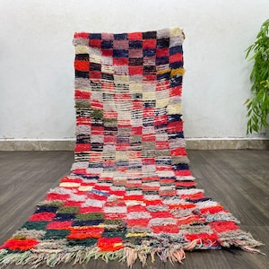 Wall Hanging Checkered Runner Rug 2x6 - Multicolor Moroccan Berber Area Rug - Checkerboard Accent for Hallway & Gifts for Her