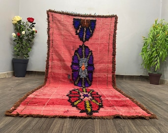 Moroccan handmade Carpet, boujaad rug 4 x 7 small, Boho rustic rug for bedroom aesthetic- Azilal bohemian decor modern