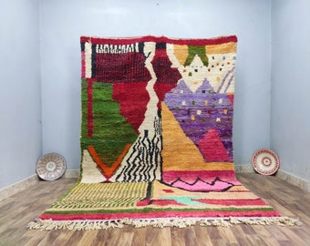 Authentic Boho Berber Colorful Rug, Handmade Rug Size, Boujaad Carpet Bazaar, Custom Rug Bedroom Aes, Bohemian Rug 7x10, Housewarming Gift