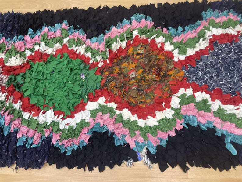 Boucherouite Bathroom Rug, Bohemian Runner Rug, Bathroom Decor Blue