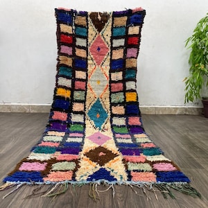 bespoke azilal carpet -Handmade Moroccan Checker Vintage Rug Runner - Old Checkered Design, Perfect Gift for Home Decor