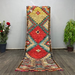 Vintage Berber Boucherouite Rug: Colorful Boho Decor Runner (3x8 ft