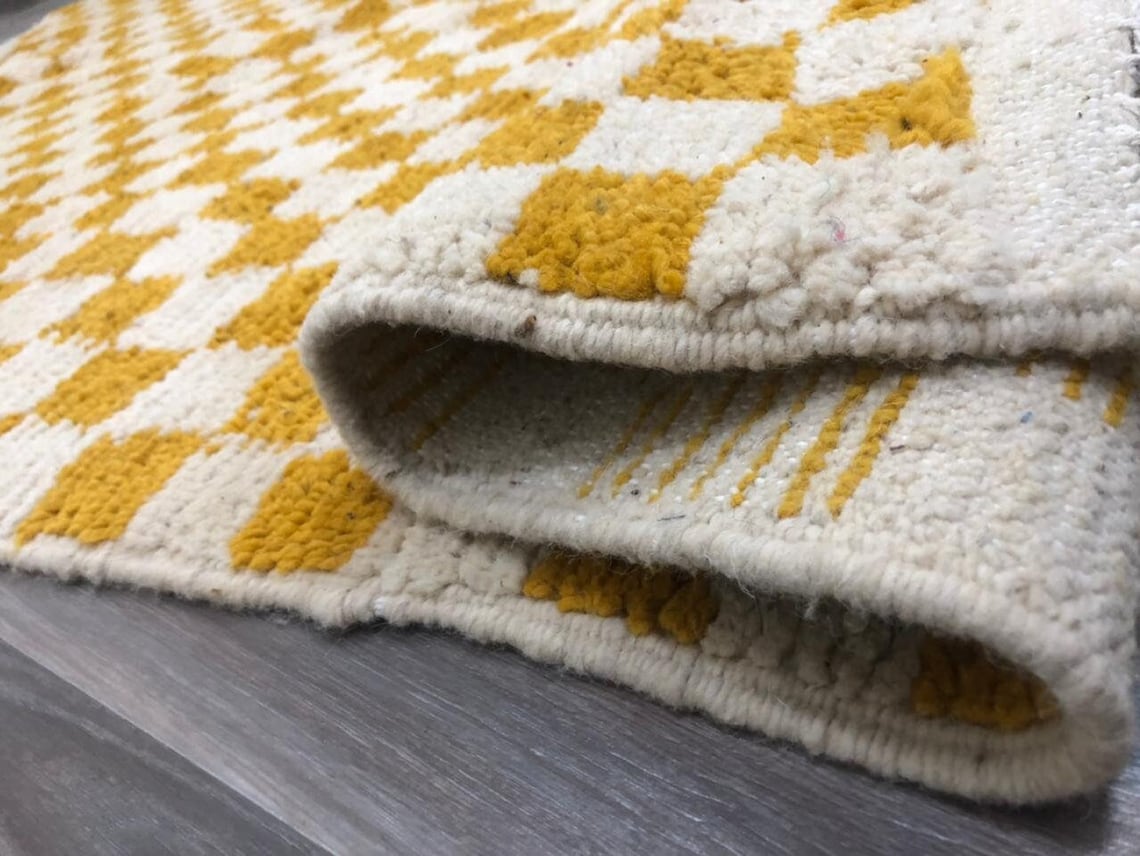 Contemporary Wool Rugs / Handmade Rugs / Yellow Checkered Rug Etsy
