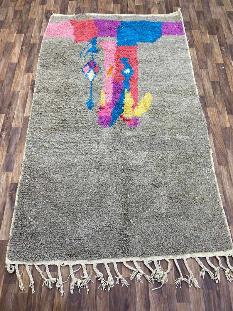 Vibrant Moroccan Rug Ivory, Brown Rug for Living Room, Arabic Home