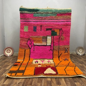 Authentic Boho Berber Rug Colorful African, Pink Large Rug 6x9, Bohemian Decor Bedroom Carpet, Custom Rug Pink